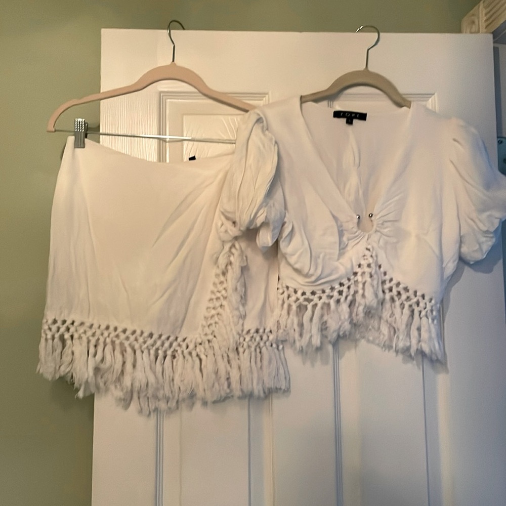 Vintage-Inspired White Fringe Skirt Set